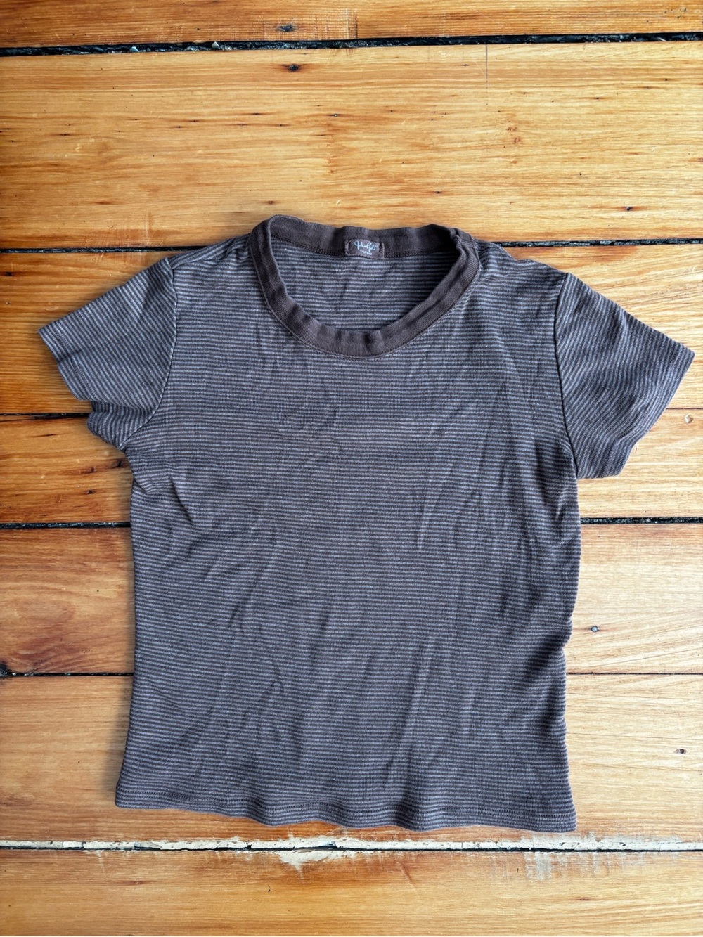 Brandy Melville Brown Micro-Stripe Cotton Tee